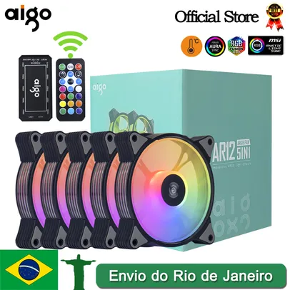 KIT 5 FANS AIGO AR12 ARGB 5V 3PIN BLACK 120MM C/ CONTROLADORA [DIRETO DO BRASIL]176