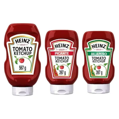 Kit Ketchup Heinz Tradicional 567g +Ketchup Heinz Picante 397g + Ketchup Heinz Jalapeño 397g