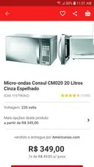 [R$ 256 Ame + CC Americanas] Microondas Consul 20L espelhado CM020