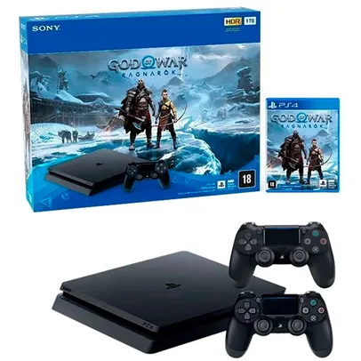 Kit Console Playstation 4 + God of War Ragnarok + 2 Controles Sem Fio Dualshock 4 Preto