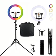 Brastoy RGB Ring Light Completo Iluminador Led 18cm 46cm Tripé 2m