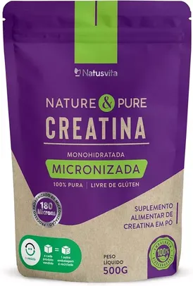 Creatina Pura 500g Monohidratada Micronizada à 180 mícrons. 99% de Pureza Laudo Eurofins. Livre de Metais Pesados