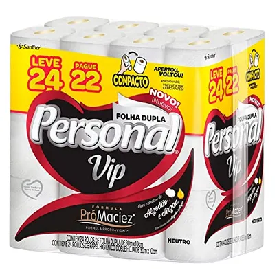 Personal VIP - Papel Higiênico, Folha Dupla, Branco 24 unidades (Embalagem pode variar)