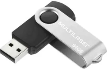 Multilaser - PD590 Pen Drive Twist 64GB USB Leitura 10MB/s e Gravação 3MB/s Preto