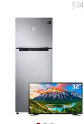 Kit Refrigerador Samsung Frost Free 453L + Smart TV LED 32" HD Samsung - R$3.499