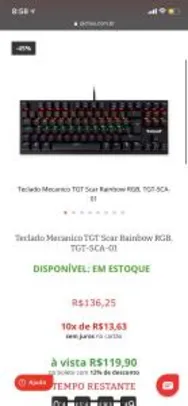 Teclado Mecanico TGT Scar Rainbow RGB, TGT-SCA-01 - R$120