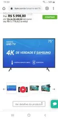 Smart TV LED 75" UHD 4K Samsung 75RU7100 HDMI e USB