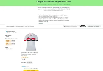 Compre uma camisa do São Paulo (Jogador) e ganhe um fone Aiwa