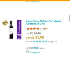 Vinho Tinto Chileno Carménère Alborada 750 ml | R$21