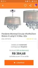 Pendente lustre grande 50x50 (1x cartão + 25% AME = R$ 288 )