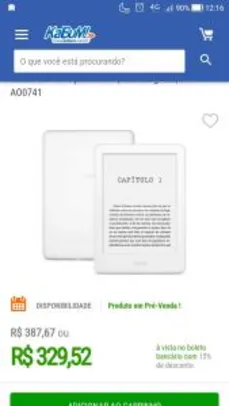 Kindle 10ª Geração Branco, Luz Integrada, Wi-Fi - AO0741 | R$330