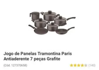 Jogo de panelas tramontina paris - 7 peças | R$ 280