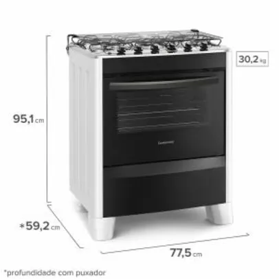 Fogão de Piso Branco 5 Bocas Automático com Mesa de Inox (FC5CB) - Bivolt | R$889