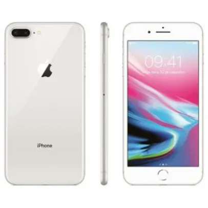 iPhone 8 Apple Plus com 64GB, Tela Retina HD de 5,5”, iOS 11, Dupla Câmera Traseira, Resistente à Água, Wi-Fi, 4G LTE e NFC - Prateado - R$3387