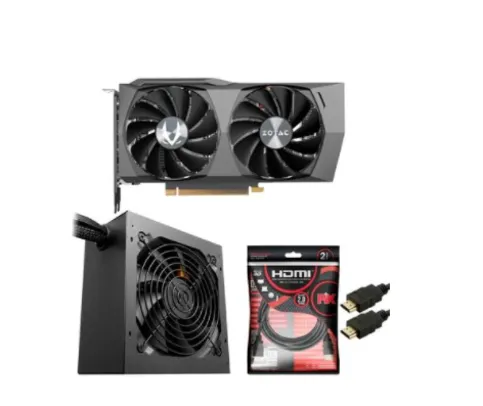 KIT Placa de Vídeo ZOTAC GAMING RTX 3060 + Fonte Sharkoon 600W, Bronze +Cabo HDMI 4K PIX 2m