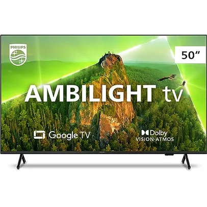 Smart TV Philips Ambilight 50 4K 50PUG7908/78, Google TV, Comando de Voz, Dolby Vision/Atmos, VRR/ALLM, Bluetooth