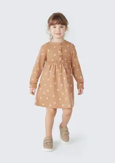 Vestido Infantil Toddler Manga Longa Estampado - Marrom