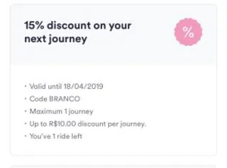 15% OFF em uma corrida no Cabify (máximo de R$ 10 de desconto)