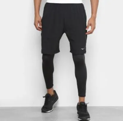 Short Calça 2 Em 1 Mizuno Sky Run-2 Masculino - Preto