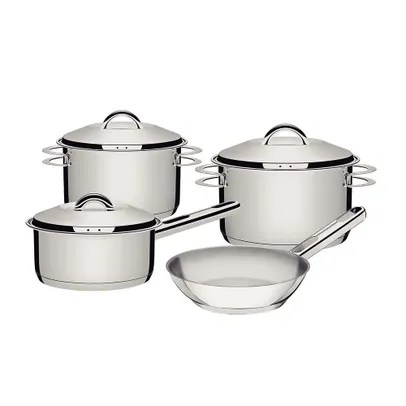 (Com Cashback Pelando R$448)  Jogo de Panelas Tramontina Aço Inox Fundo Triplo Solar 4 Peças