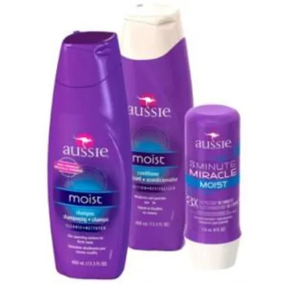 Kit Aussie Moist: Shampoo 400ml + Condicionador 400ml + Tratamento 3 Minutes Miracle 236ml - R$45