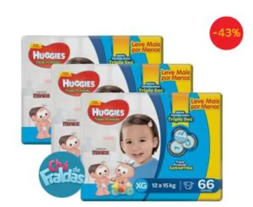 Fralda Huggies Turma da Mônica Tripla Proteção XG - Kit com 198 Unidades