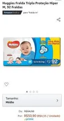 Huggies Fralda, pacotão com 92 fraldas, tamanho M | R$51