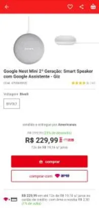 [APP] Google Nest Mini 2ª Geração: Smart Speaker com Google Assistente - Giz | R$230