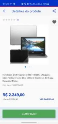 Notebook Dell Inspiron 3480-M05SC 14" Intel Pentium Gold 4GB 500GB R$2024