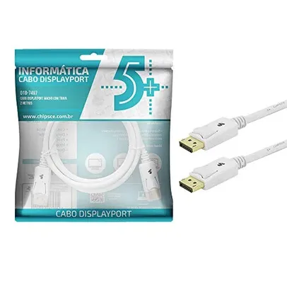 5+ Cabo Displayport + Displayport 1.2 - Branco - 2M - com Trava