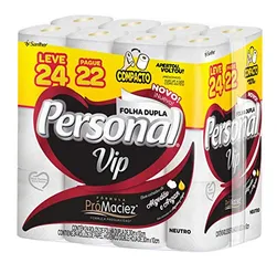 Papel Higiênico VIP Folha Dupla, Personal, 24 unidades, Branco (Embalagem pode variar)