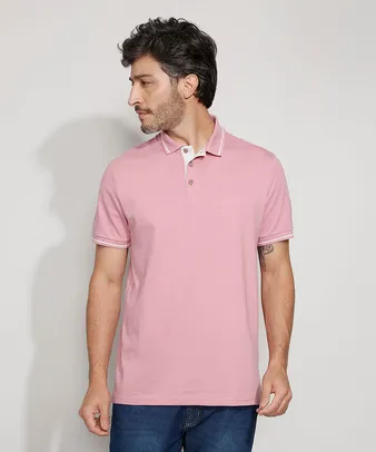 Polo Masculina Tradicional Maquinetada Manga Curta Rosa