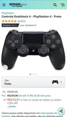 Controle Dualshock 4 Preto | R$ 216