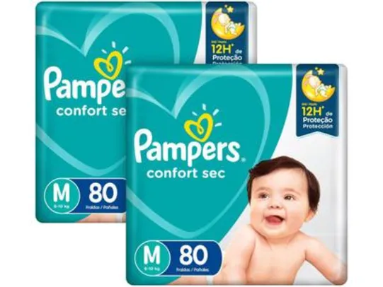 Kit Fraldas Pampers Confort Sec Tam. M 6 a 10kg - 2 Pacotes com 80 Unidades Cada