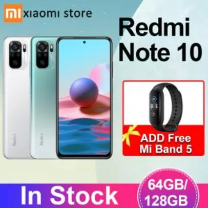 Smartphone Xiaomi Redmi Note 10 4GB 64GB/128GB + Free Gift Mi Band 5 | R$1.138