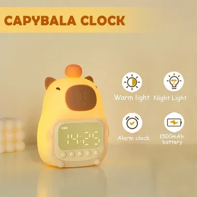 [Taxas Inclusas] Luminária LED USB Recarregável  - Capivara com Relógio Despertador