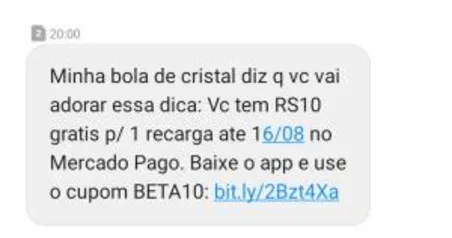 [Usuários selecionados] Mercado Pago - R$10 grátis para TIM até 16/08.