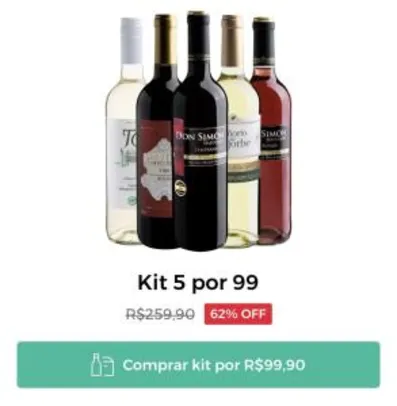 Kit 5 Vinhos por R$99,00