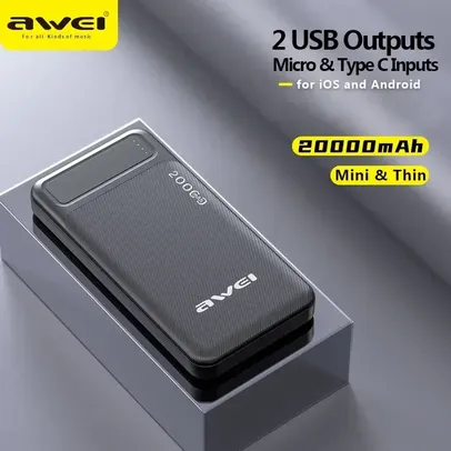 [Moedas App R$ 35.29]  Power Bank Awei P5K 10000mAh