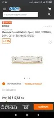 Memória Crucial Ballistix Sport, 16GB, 3200MHz, DDR4, CL16 | R$ 439