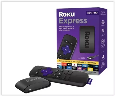 Roku Express Dispositivo Streaming Player, Full HD, Conversor Smart TV, com Controle Remoto - 3930BR