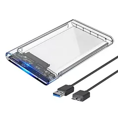 Case para HD transparente, Usb 3.0, transmissão 6gbps, Sata 2.5", Hhd ou Ssd, Ecase-300