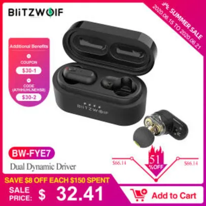 Fone de Ouvido Bluetooth Blitzwolf® BW-FYE7 TWS | R$186