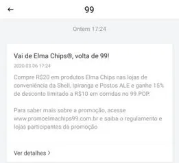 Compre R$20 em produtos Elma Chips e ganhe 15% OFF no 99Pop