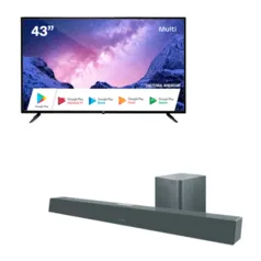 [R$1.439]Combo Tech - Smart Tela DLED 43'' Full HD Caixa de Som Soundbar + Subwoofer 320W - TL0460K