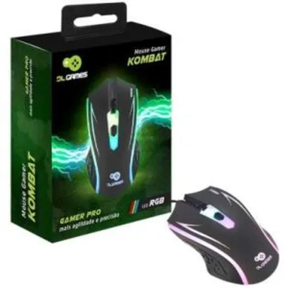 Mouse Gamer DL Games Kombat, LED RGB, 4 Botões - MX250PRE | R$15