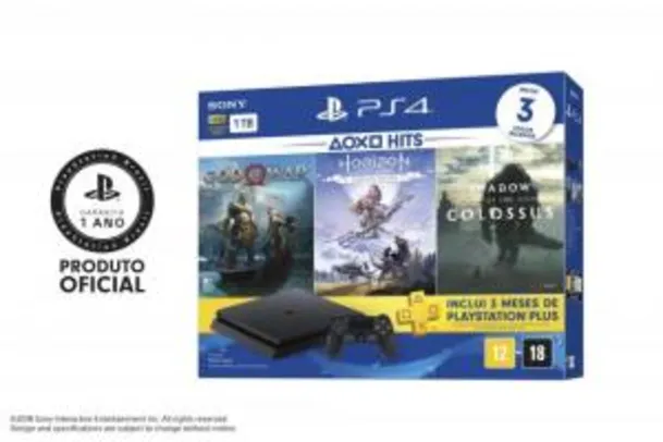 Playstation 4 Slim 1TB + 3 Jogos (God of War + Shadow Of The Colossus + Horizon Zero Down) - Sony