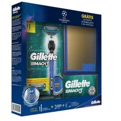 Kit Gillette com Aparelho de Barbear Mach3 Acqua Grip + 3 Cargas Mach3 + Espelho Edição UEFA Champions League - Barbea