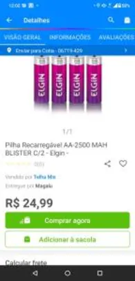 Pilhas recarregáveis Elgin AA - 2 unidades | R$25