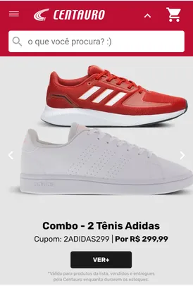 Combo de 2 tênis da Adidas por R$300 na Centauro